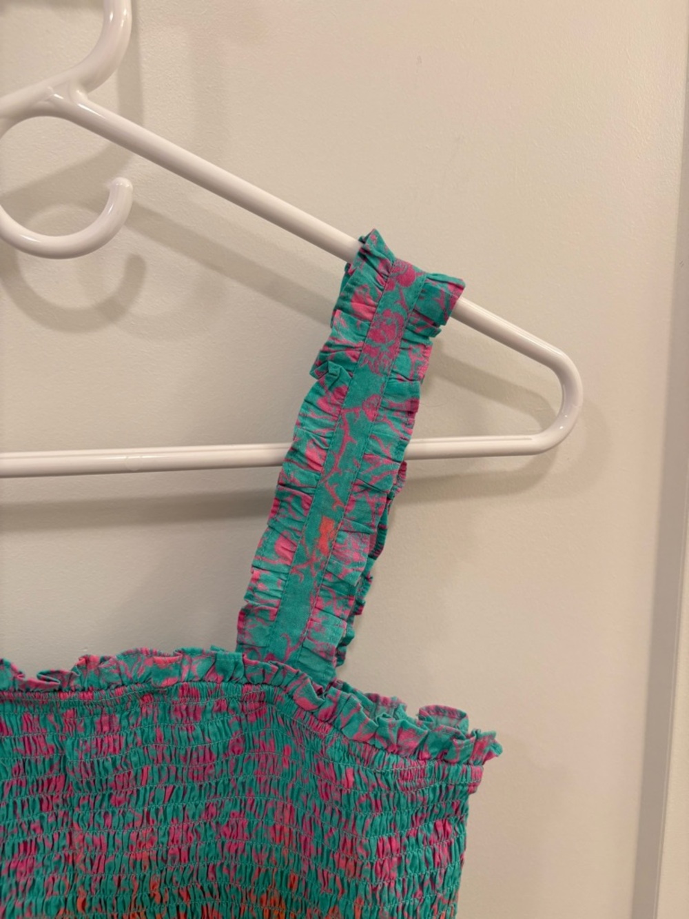 Celina Moon Turquoise Pink Smocked Ruffle Tank Top Size Small - Picture 3 of 7